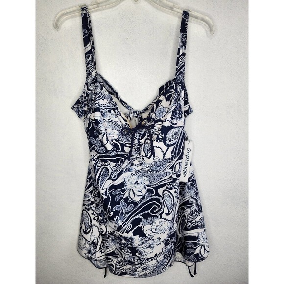 Septangle Plus Size 24W Tankini Swimsuit Blue Adjustable Padded Bra Paisley - Picture 3 of 12